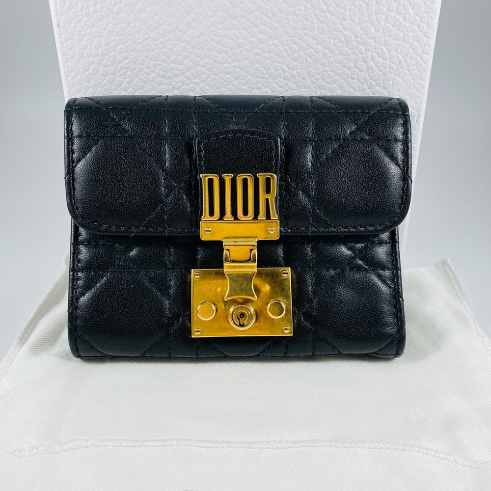 NEW Dior Black Cannage Dior Addict Trifold Wallet - Lambskin Leather Genuine